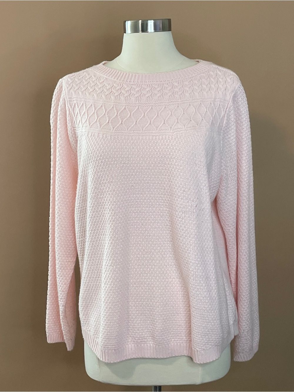 Croft & Barrow Light Pink Textured Knit Sweater XL Soft Acrylic Pullover